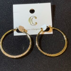 Charming Charlie’s Gold Tone Textured Hoop Earrings 1.5 inch